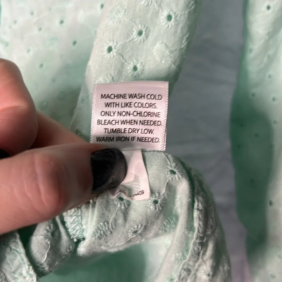 Croft & Barrow Mint Green Eyelet Button Down 3/4 Sleeve Blouse - size XS - Picture 12 of 13